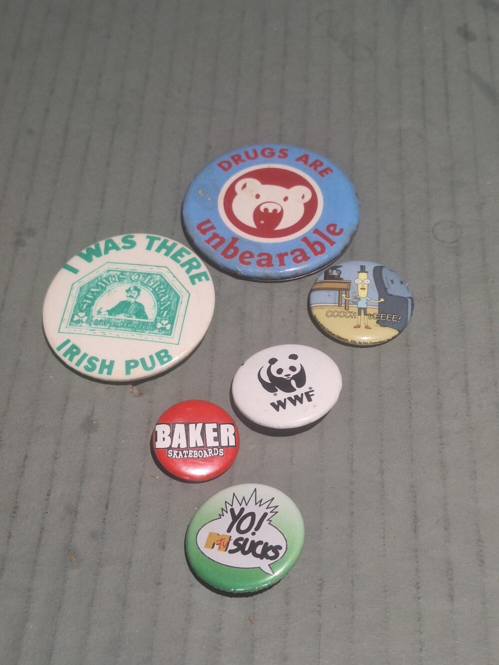 Vintage/ Modern Pinback Button Lot Drugs Are Unbearable Irish Pub WWF Baker MORE